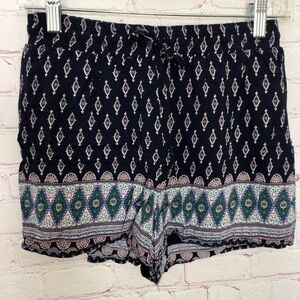 Charlotte Russe Navy Blue Printed Lined Drawstring Shorts - Size Small